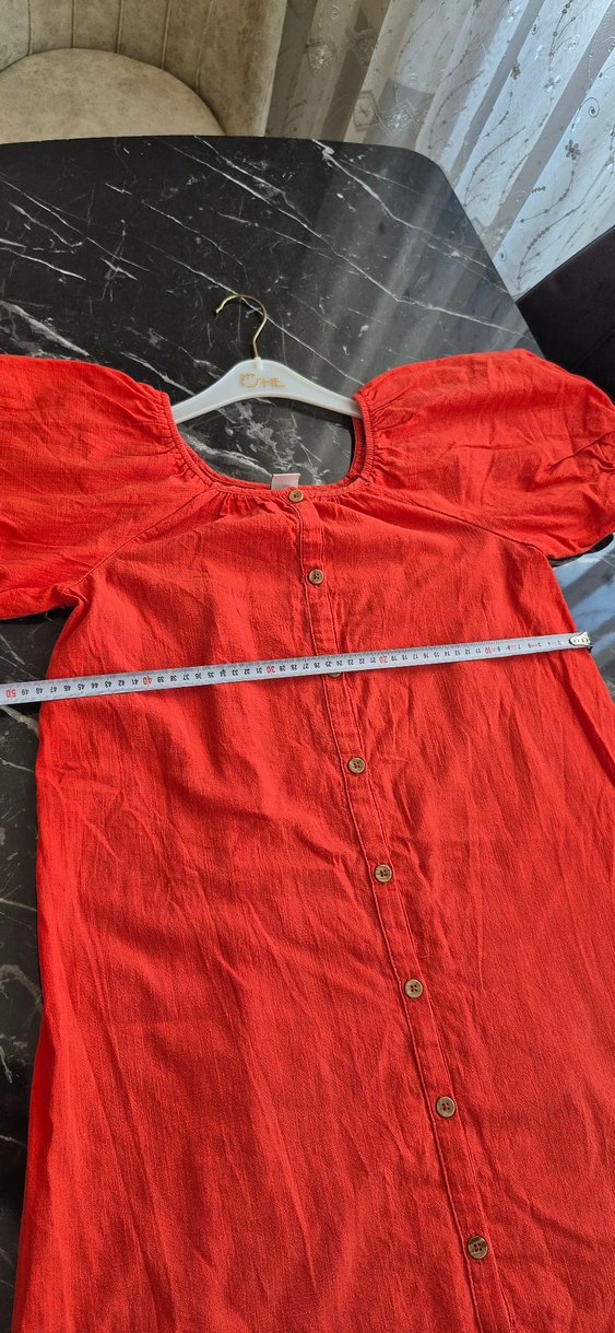 nar çicegi Düğmeli Midi Keten Elbise - Görsel 2