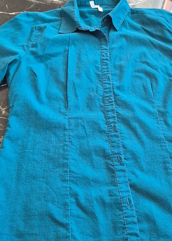 Kadın Mavi Denim Gömlek Uzun Kollu - Görsel 3