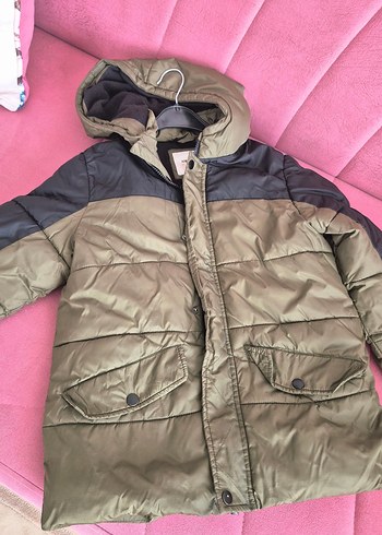 Erkek Çocuk haki yeşik Kapüşonlu Mont - Görsel 2