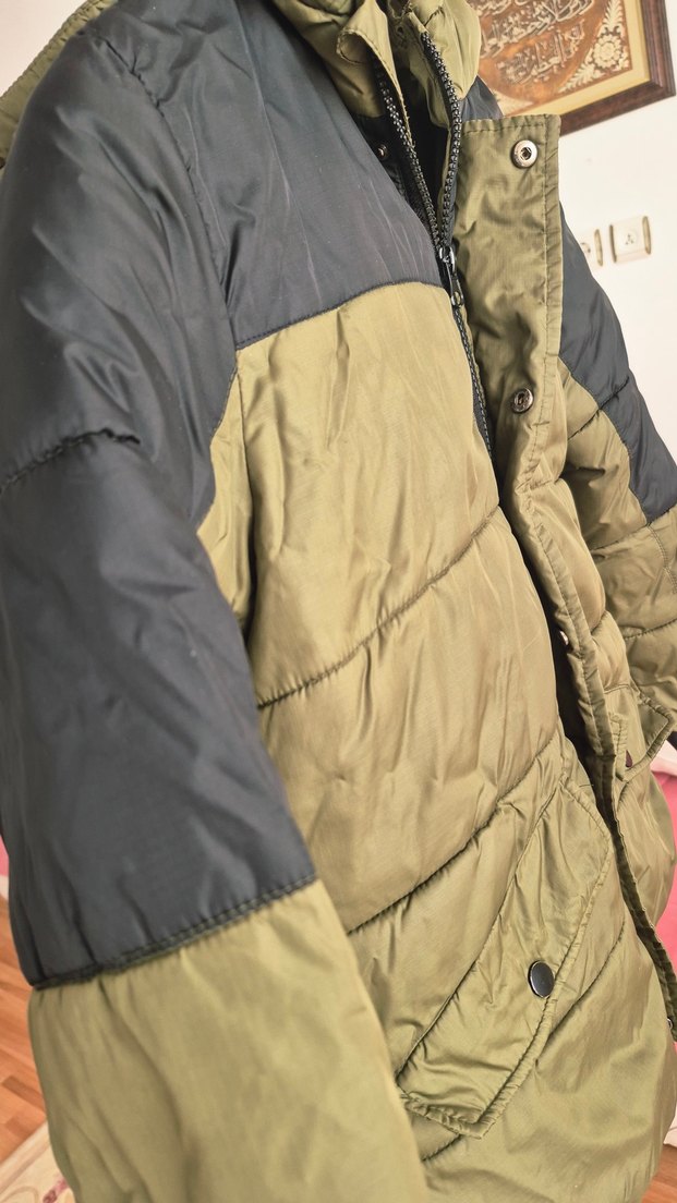 Erkek Çocuk haki yeşik Kapüşonlu Mont - Görsel 5