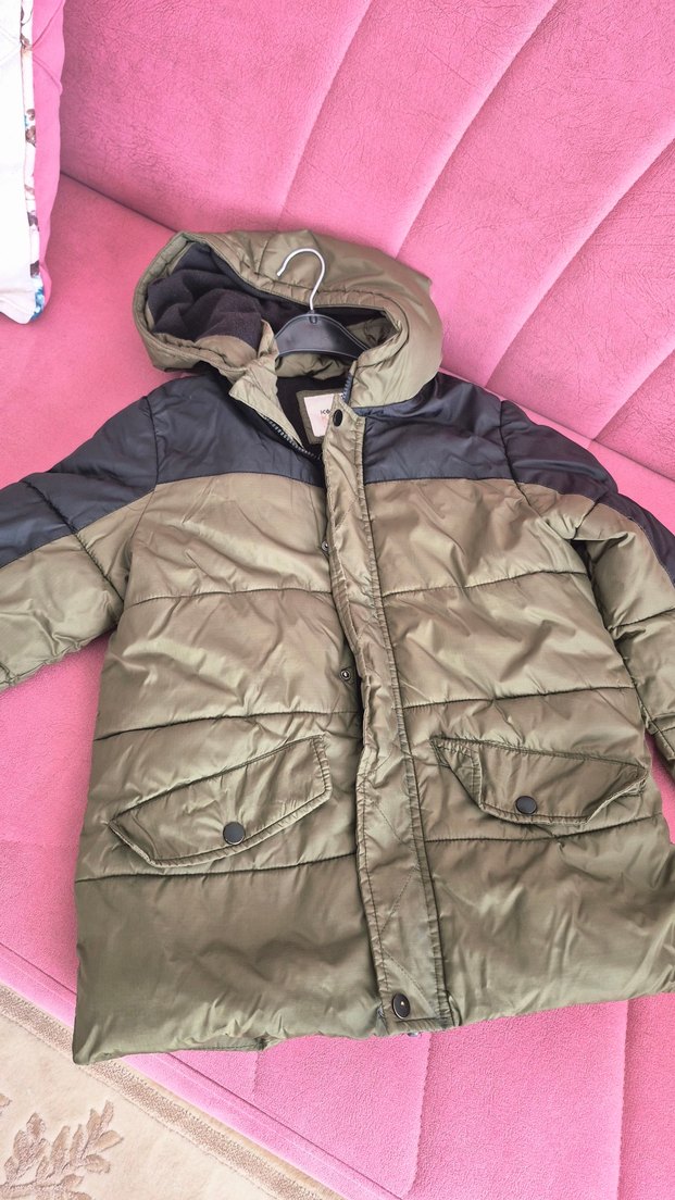 Erkek Çocuk haki yeşik Kapüşonlu Mont - Görsel 2