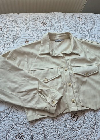 Düğmeli Bej Deri Kadın Ceket - Görsel 6