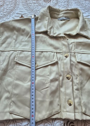 Düğmeli Bej Deri Kadın Ceket - Görsel 8