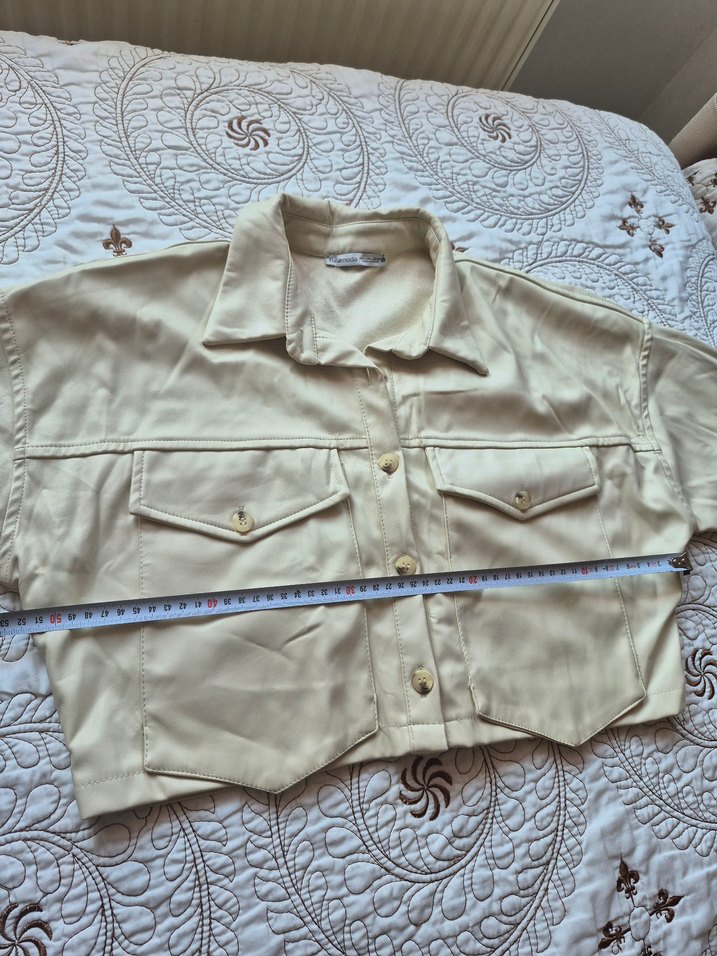 Düğmeli Bej Deri Kadın Ceket - Görsel 4