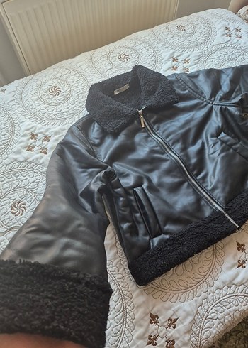 Kürklü Siyah Mini Deri Ceket - Görsel 7