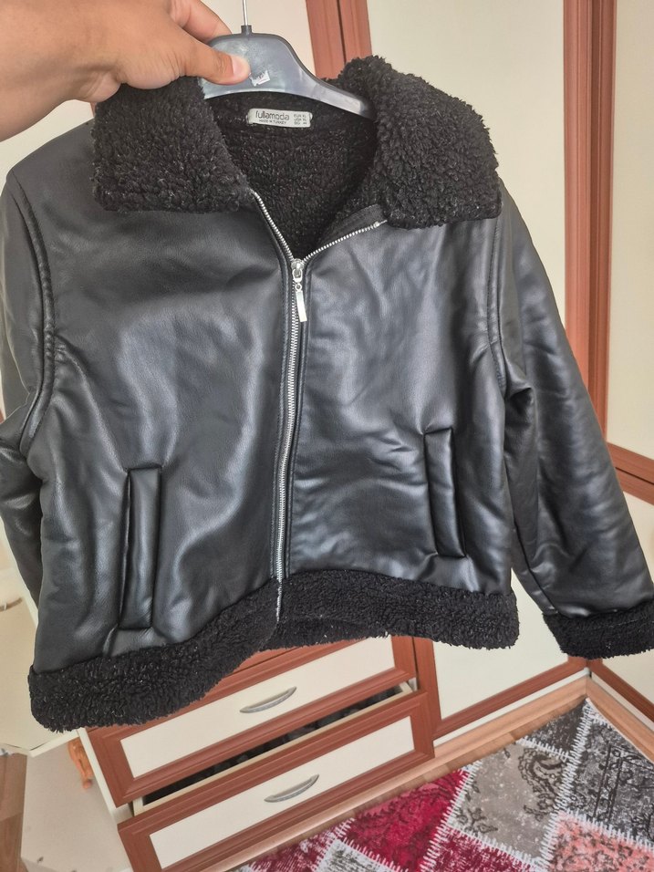 Kürklü Siyah Mini Deri Ceket - Görsel 2