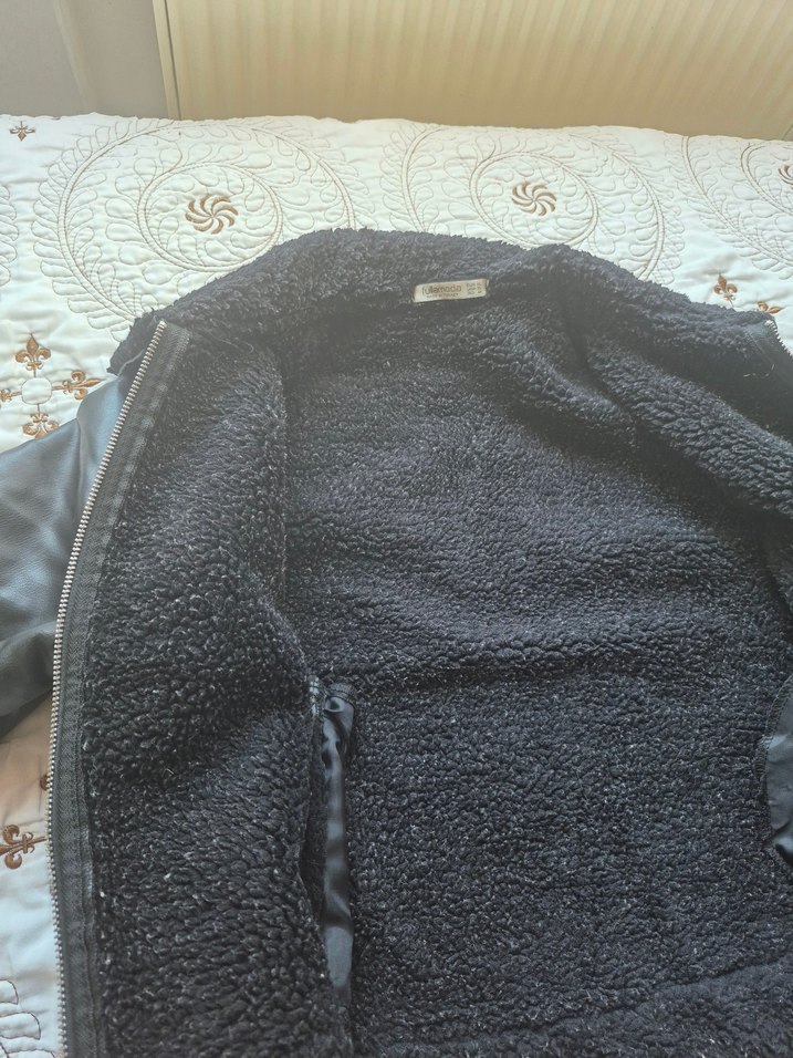 Kürklü Siyah Mini Deri Ceket - Görsel 3