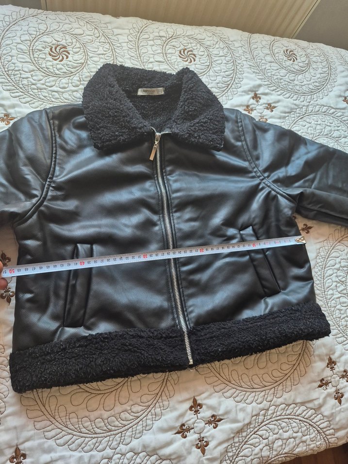 Kürklü Siyah Mini Deri Ceket - Görsel 4