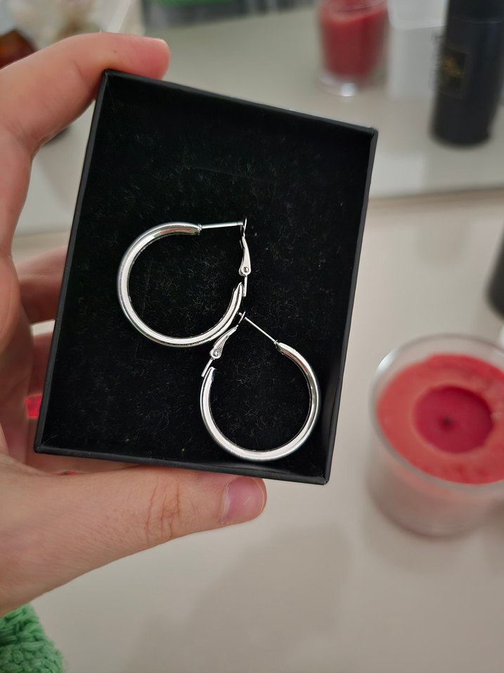 Gri Midi Halka Küpe - Görsel 3