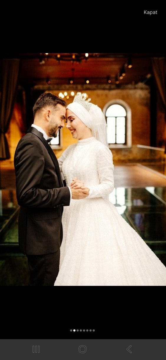 Uzun Kollu Beyaz Bohem Tesettür Gelinlik - Görsel 5