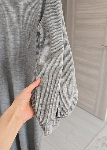 Gri Uzun Triko Balıkçı Yaka Elbise - Görsel 3