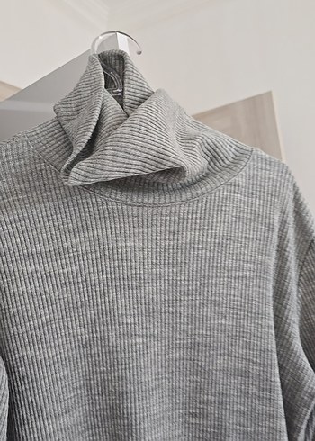 Gri Uzun Triko Balıkçı Yaka Elbise - Görsel 2