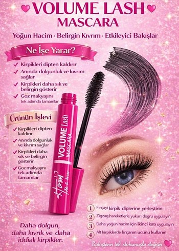 Hacim Veren Parlak Pembe Maskara - Görsel 5