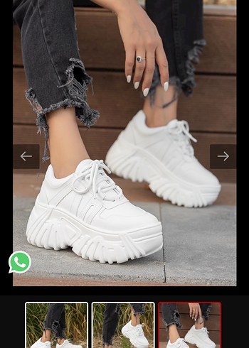 Kadın Beyaz Bağcıklı Platform Spor Ayakkabı - Görsel 2