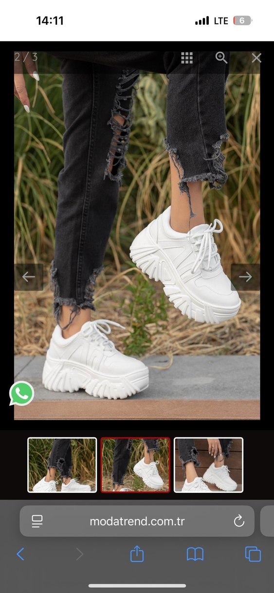 Kadın Beyaz Bağcıklı Platform Spor Ayakkabı - Görsel 3