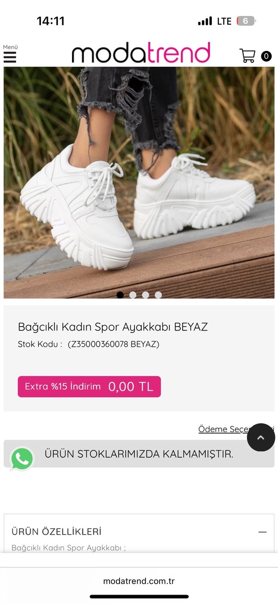 Kadın Beyaz Bağcıklı Platform Spor Ayakkabı - Görsel 4