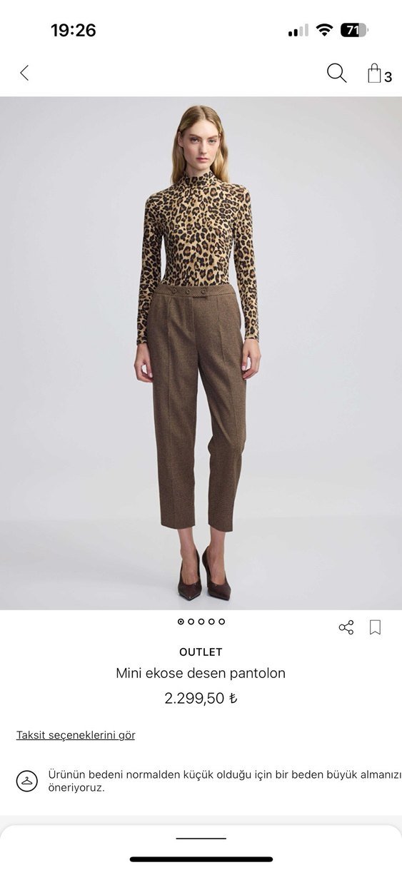 İpekyol Kahverengi Mini Ekose Desen Kumaş Pantolon - Görsel 2