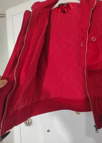 Kırmızı Fermuarlı Kısa Street Style Kadın Ceket - Görsel 4
