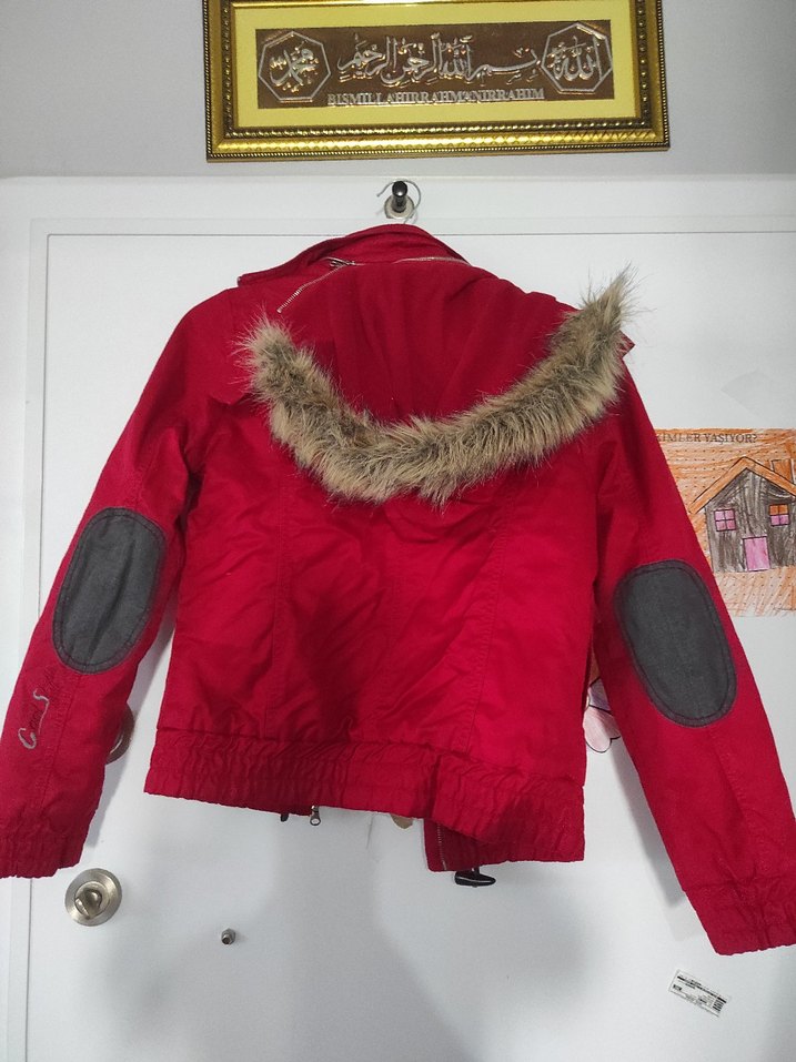 Kırmızı Fermuarlı Kısa Street Style Kadın Ceket - Görsel 5