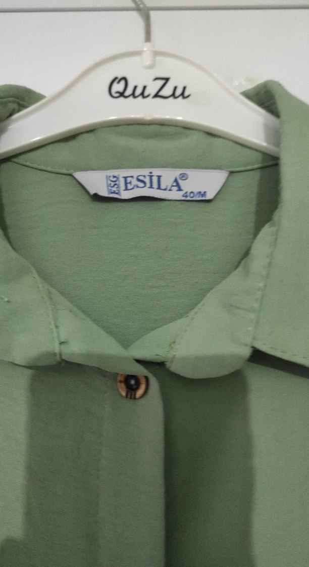 Yeşil ayrobin V Yakalı Kadın Gömlek - Görsel 5