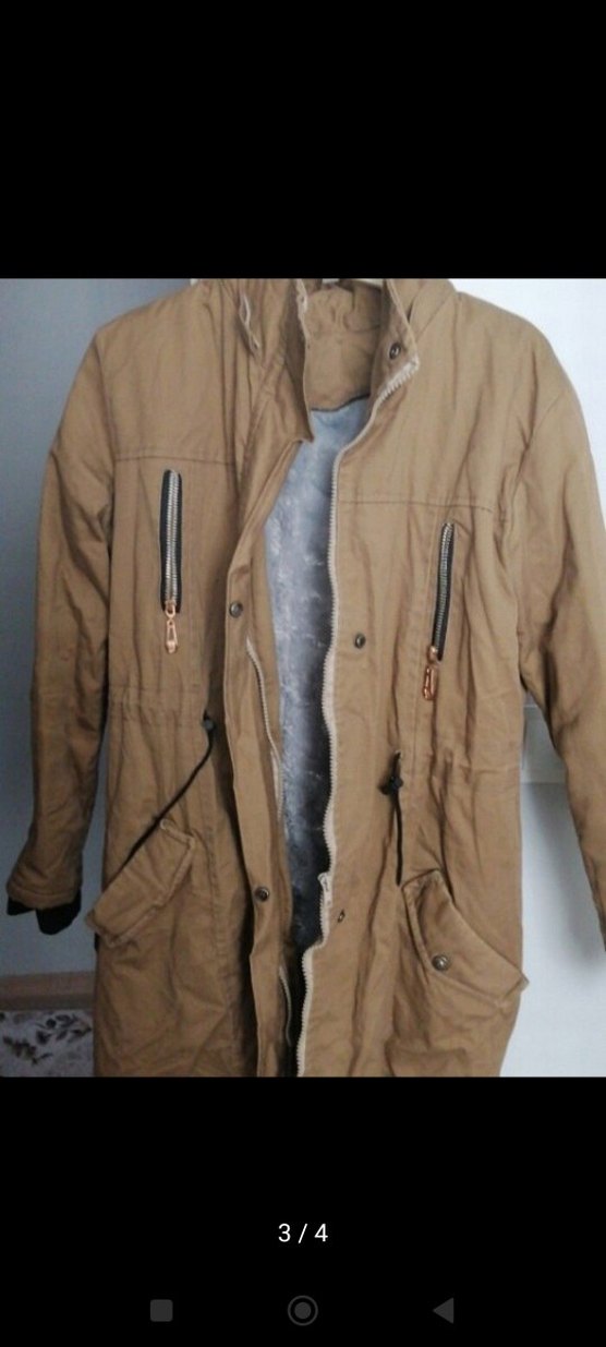 Bej Kadın Midi Kaban, Kürklü, Rahat Kesim - Görsel 3