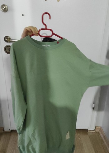 Kadın Uzun Kollu Salaş Haki Tunik - Görsel 2