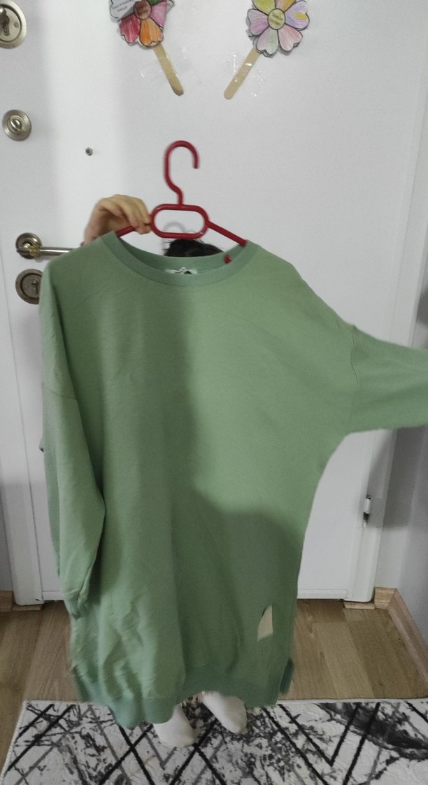 Kadın Uzun Kollu Salaş Haki Tunik - Görsel 2