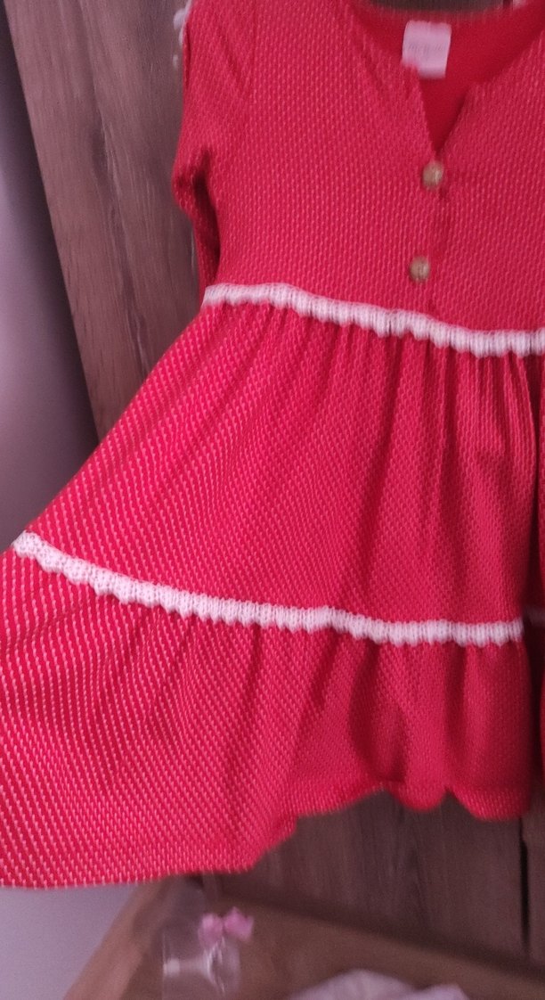 Kız Çocuk Kırmızı Fırfırlı Nakışlı Elbise - Görsel 3
