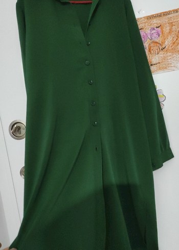 Kadın Uzun Kollu Düğmeli Yeşil Tunik - Görsel 2