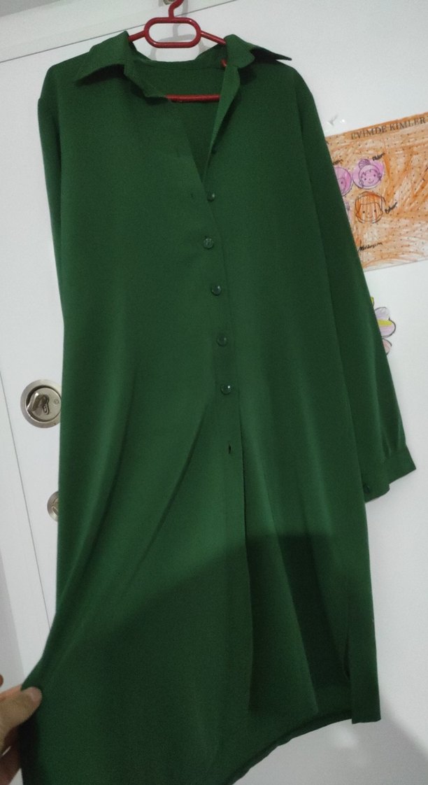 Kadın Uzun Kollu Düğmeli Yeşil Tunik - Görsel 2