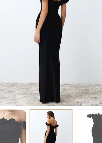 Siyah Straplez Uzun Drapeli Kadın Elbise - Görsel 7