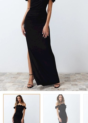 Siyah Straplez Uzun Drapeli Kadın Elbise - Görsel 8