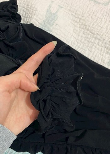 Siyah Straplez Uzun Drapeli Kadın Elbise - Görsel 9