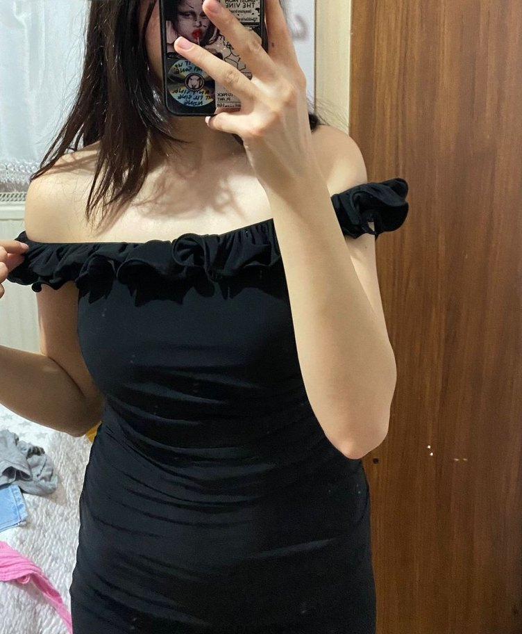 Siyah Straplez Uzun Drapeli Kadın Elbise - Görsel 3