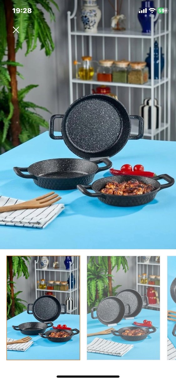 Siyah 3'lü Yuvarlak Tava Seti taç marka - Görsel 4