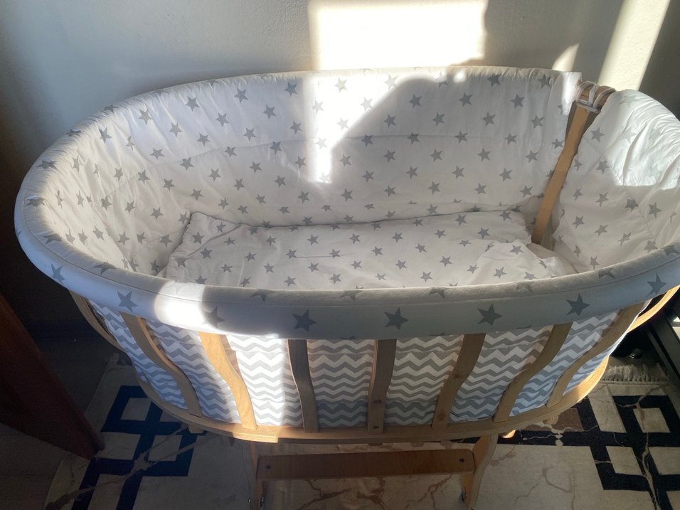 Gri Yıldız Desenli Bebek Beşiği - Görsel 5