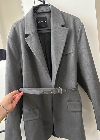 MANUKA Gri Kadın Kemerli Blazer Ceket