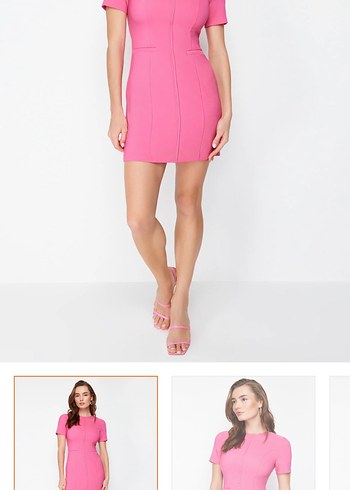 Trendyol & Milla Pembe Midi Kısa Kollu Dar Kesim Elbise