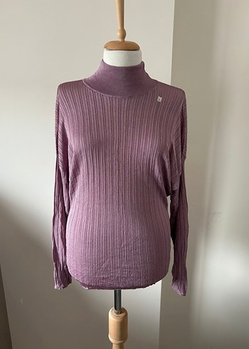 Mor Pliseli Kadın Boğazlı Triko - Görsel 3