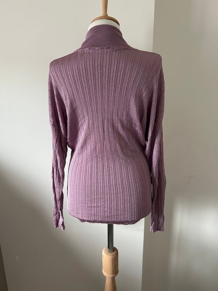 Mor Pliseli Kadın Boğazlı Triko - Görsel 4