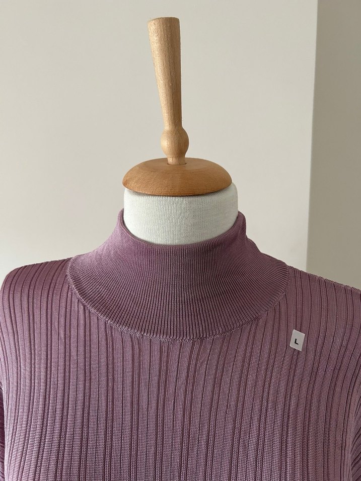 Mor Pliseli Kadın Boğazlı Triko - Görsel 2