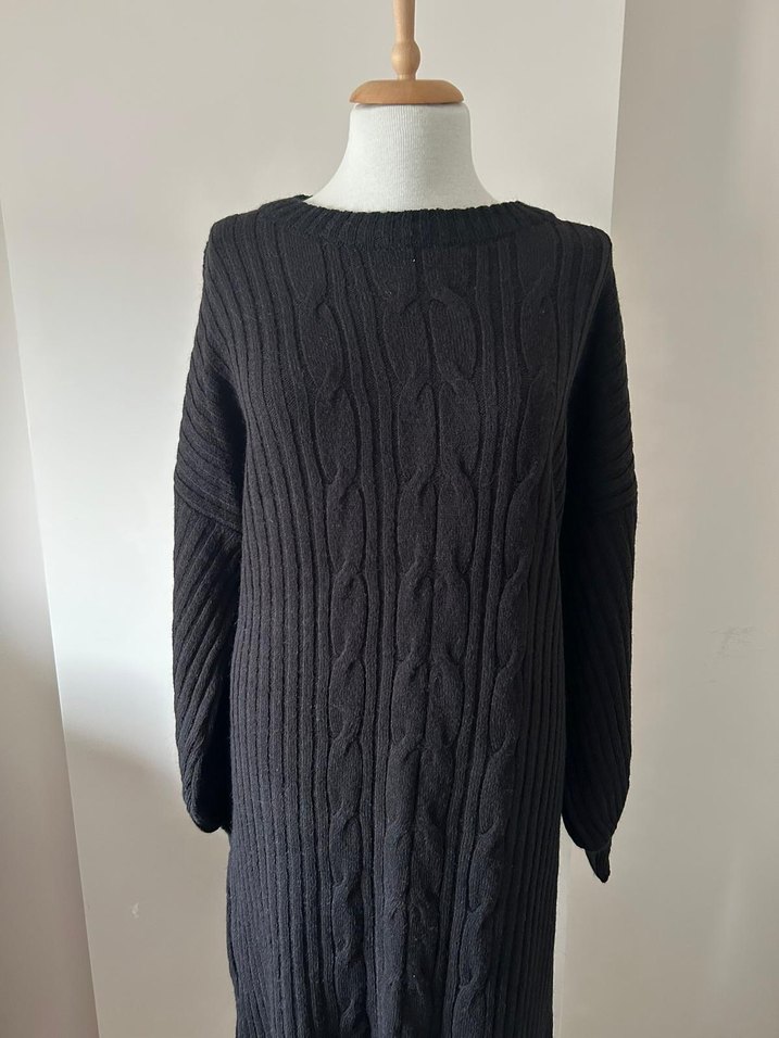 Siyah Uzun Örgü Kadın Elbise - Görsel 2