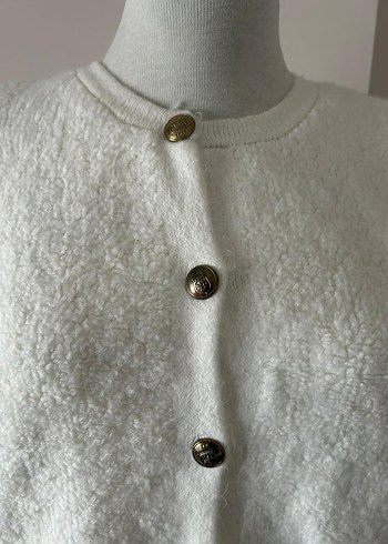 Düğmeli Beyaz Kadın Triko Hırka - Görsel 2