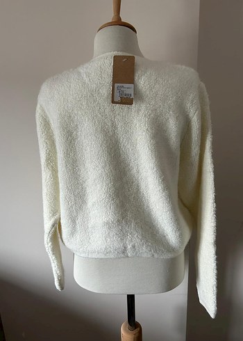 Düğmeli Beyaz Kadın Triko Hırka - Görsel 4