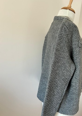 Düğmeli Gri Örgü Kadın Hırka - Görsel 7