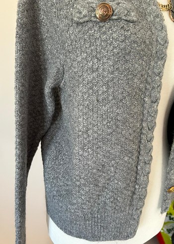 Düğmeli Gri Örgü Kadın Hırka - Görsel 5