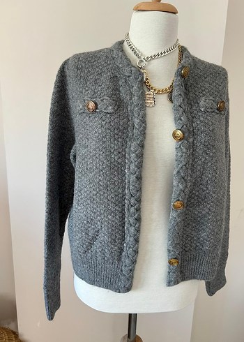 Düğmeli Gri Örgü Kadın Hırka - Görsel 2