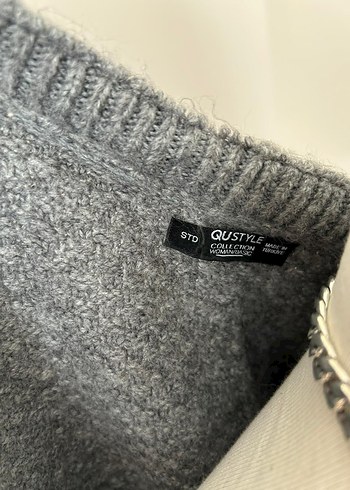 Düğmeli Gri Örgü Kadın Hırka - Görsel 3