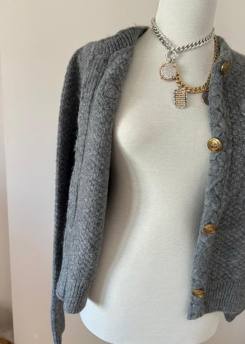 Düğmeli Gri Örgü Kadın Hırka - Görsel 4