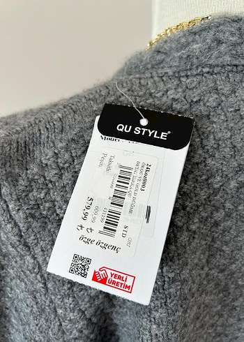 Düğmeli Gri Örgü Kadın Hırka - Görsel 9